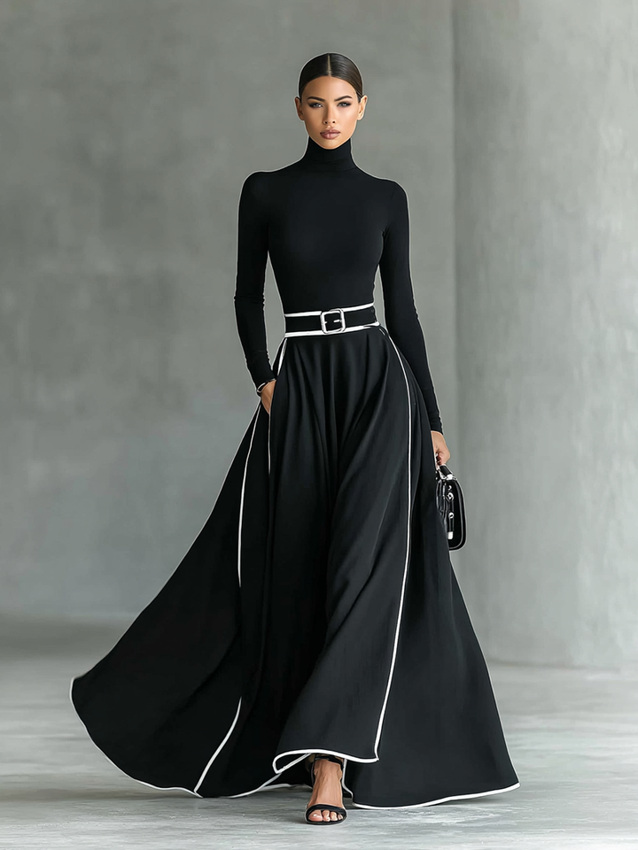 Romilly - Vestido Largo Ajustado Con Cinturón y Manga Larga