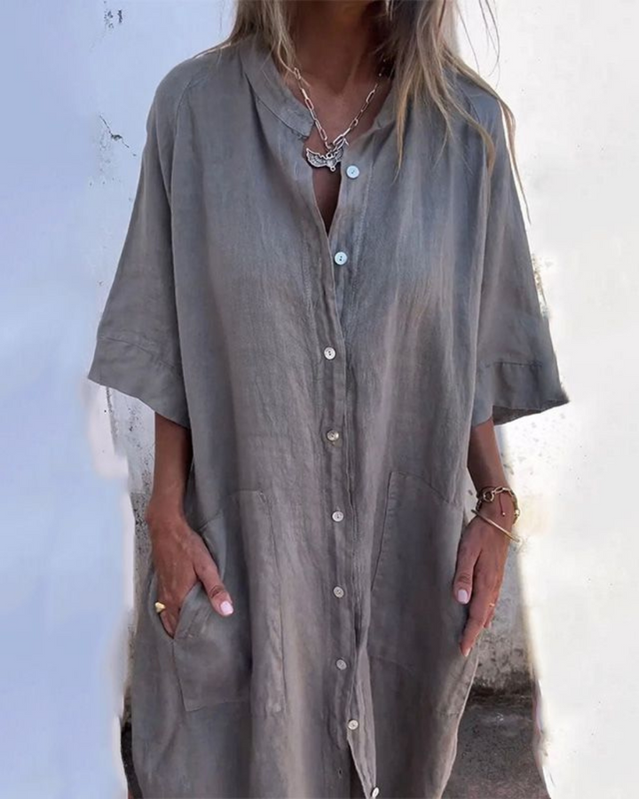Areti - Elegante Vestido Camisero De Manga Corta