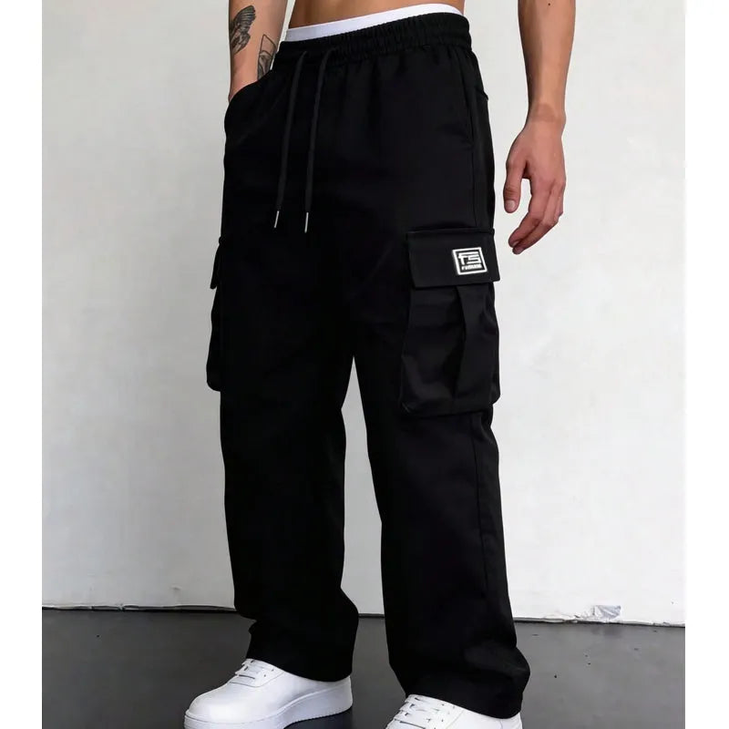 Nesham - Pantalones Cargo Con Cordón en la Cintura y Bolsillos