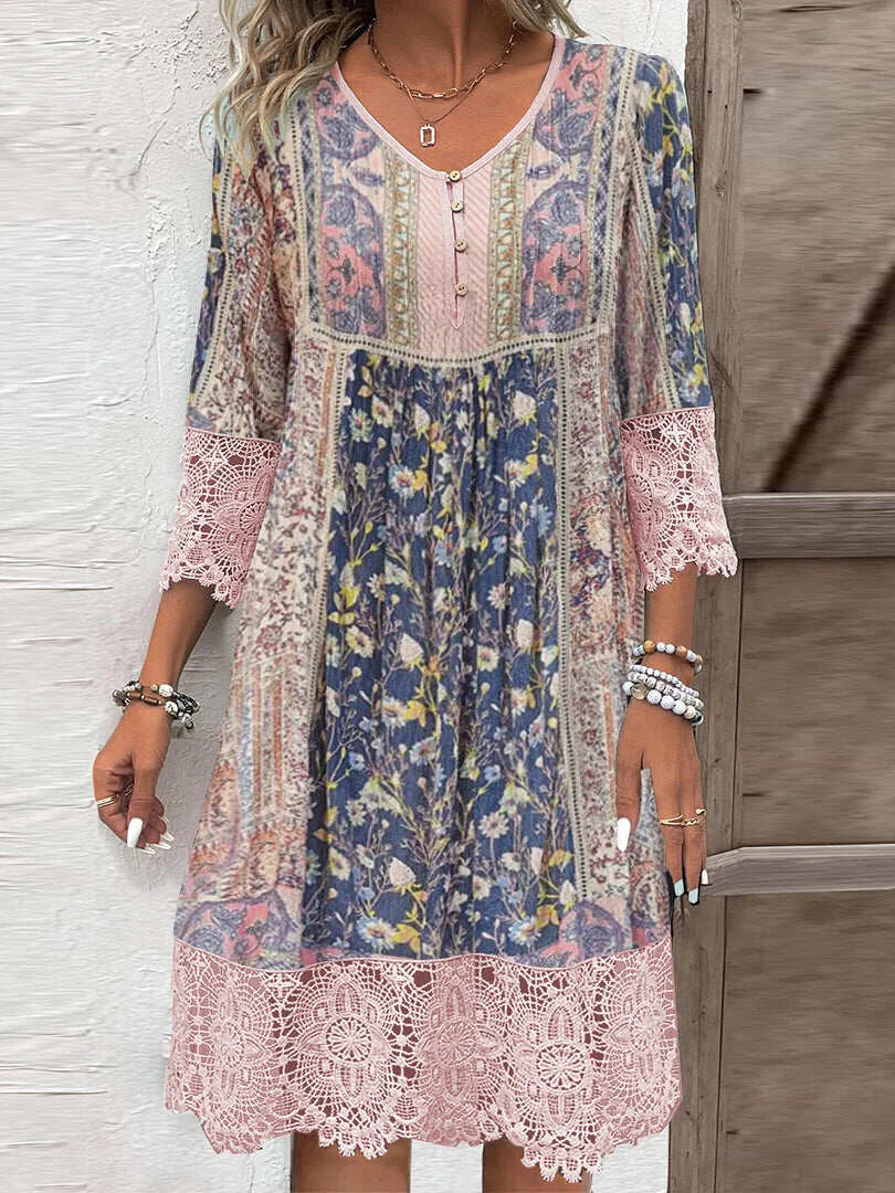 Tegan - Vestido De Lujo Con Estampado De Flore Y Encaje