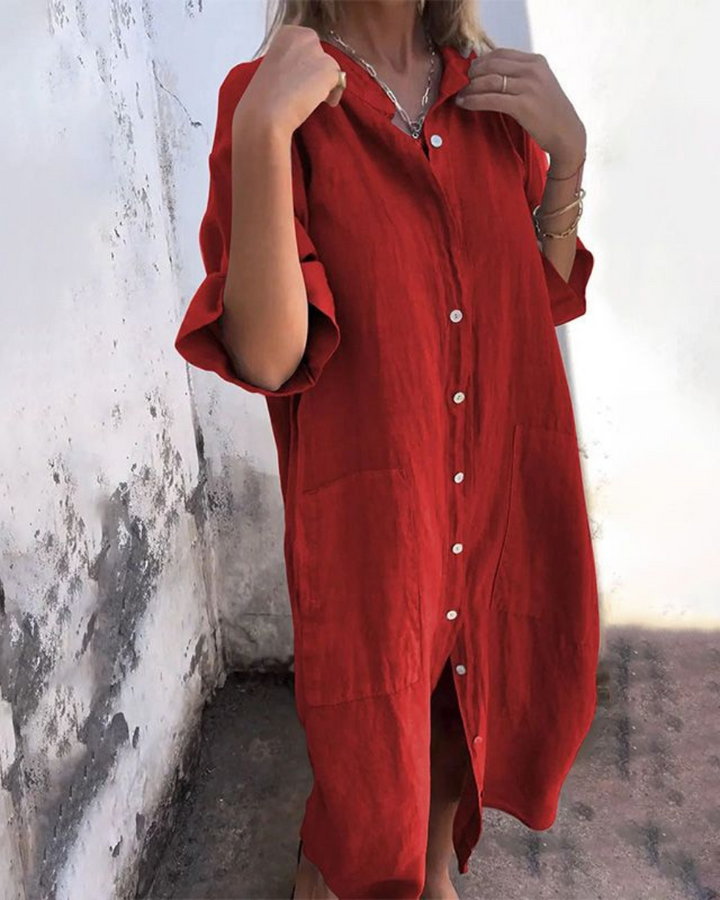 Areti - Elegante Vestido Camisero De Manga Corta