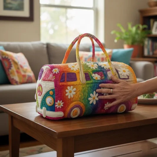 RetroBloom - Bolsa de Viaje Acolchada con Estampado Vintage de Autocaravana