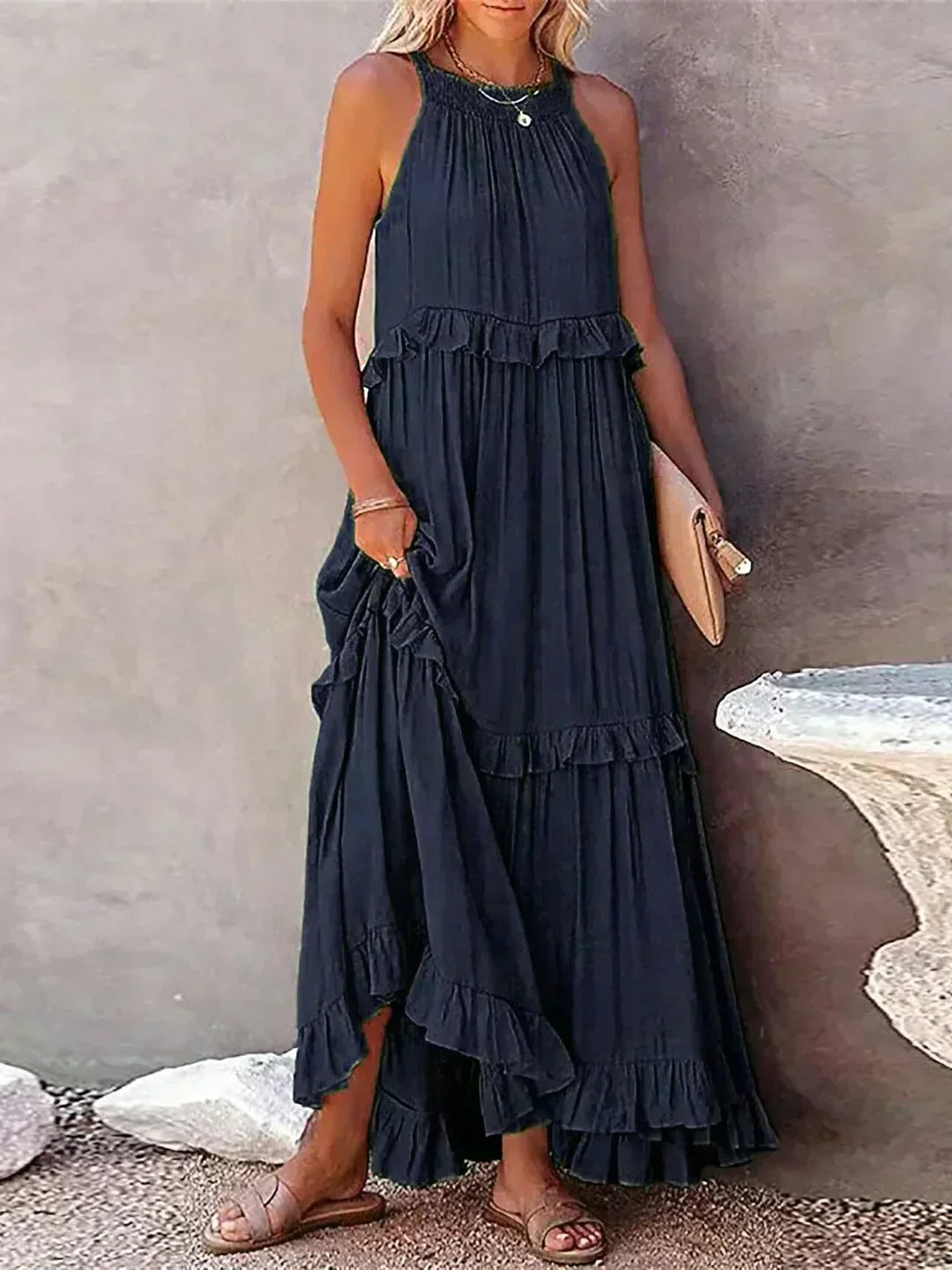 Hayley - Elegante Vestido Sin Mangas Con Volantes