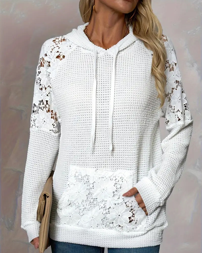 Laessa - Sudadera Con Capucha y Encaje Floral Con Bolsillo Delantero