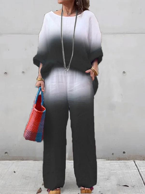 Raminta - Elegante Conjunto De Dos Piezas Confeccionado en Algodón y Lino