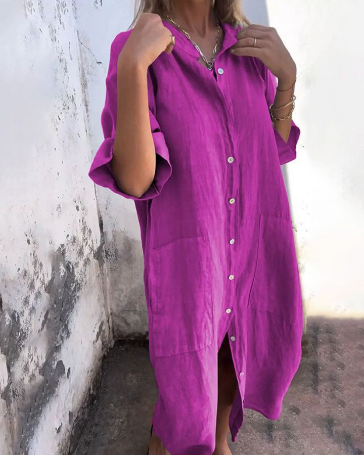 Areti - Elegante Vestido Camisero De Manga Corta