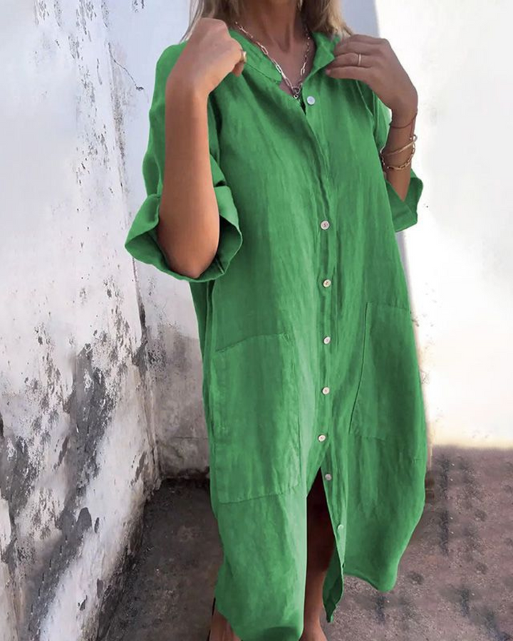 Areti - Elegante Vestido Camisero De Manga Corta