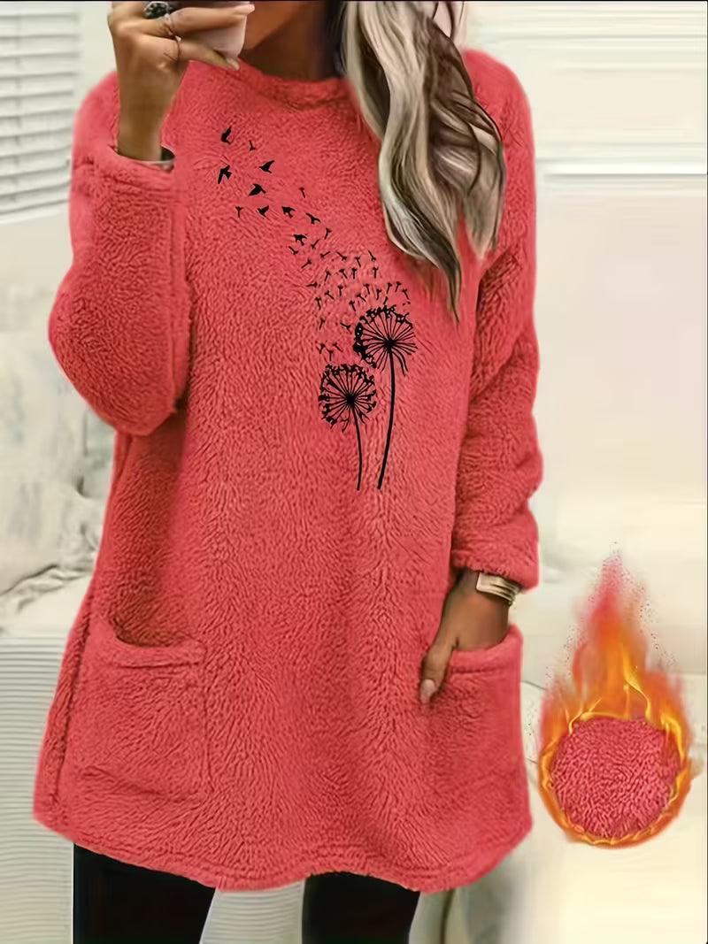 Zibija - Sudadera De Forro Polar Con Estampado De Diente De León