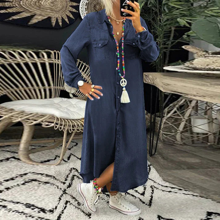 Lilla - Vestido Camisero Cómodo En Denim