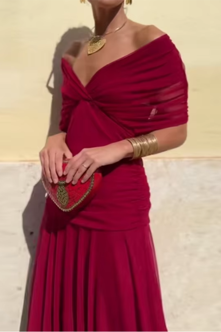 Nefeli - Elegante Vestido Largo De Fiesta Con Cuello En V