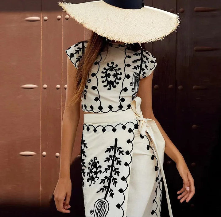 Charitini - Elegante Conjunto De Top Sin Mangas Y Falda Fluida