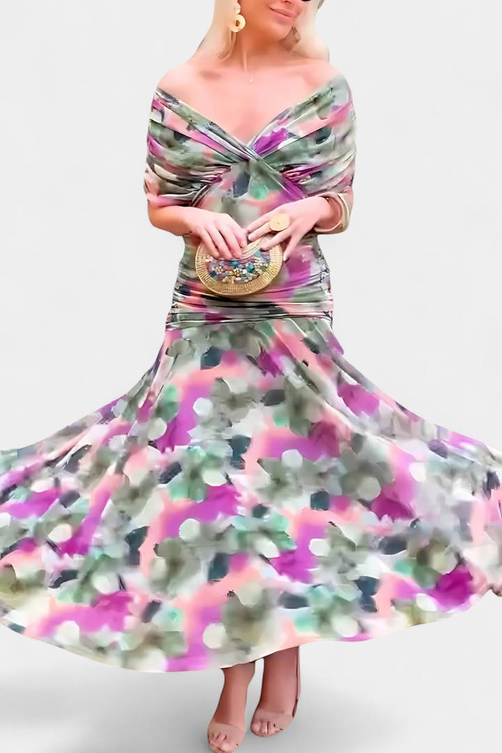 Rawan - Vestido Largo De Gasa Con Hombros Descubiertos