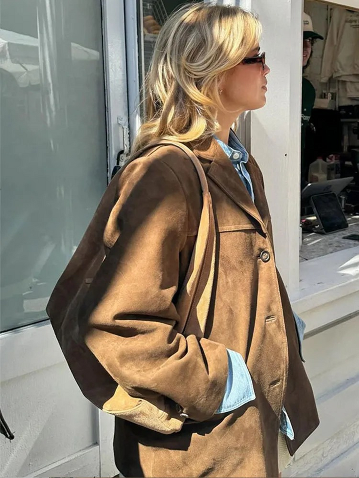Ronia – Chaqueta Oversize De Ante Con Botones