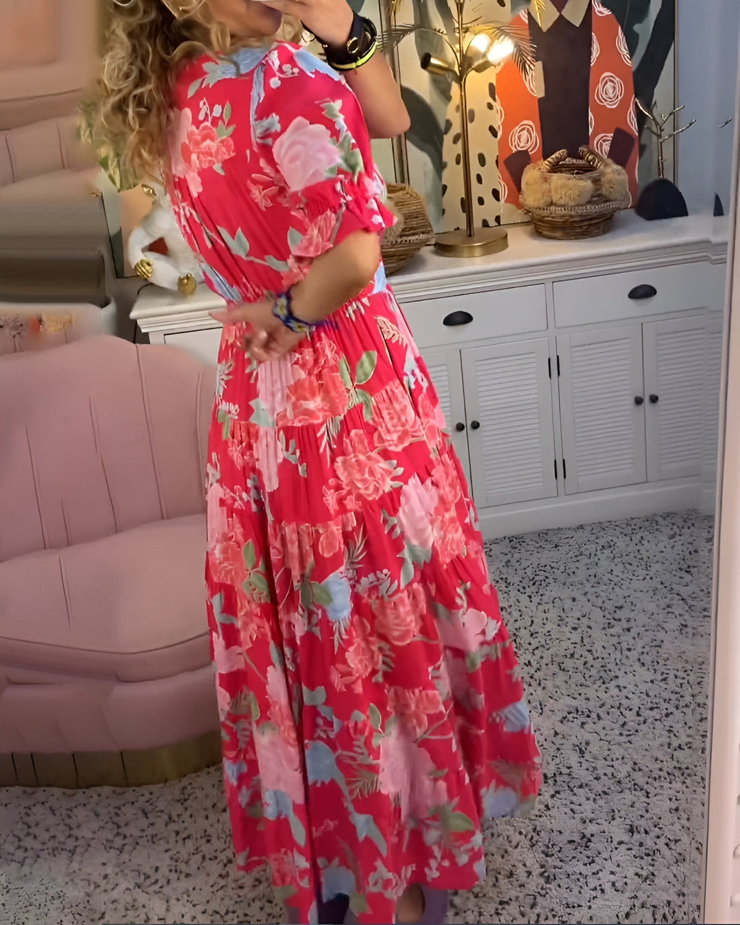 Kaela - Vestido Con Estampado De Flores, Cuello En V y Bolsillos