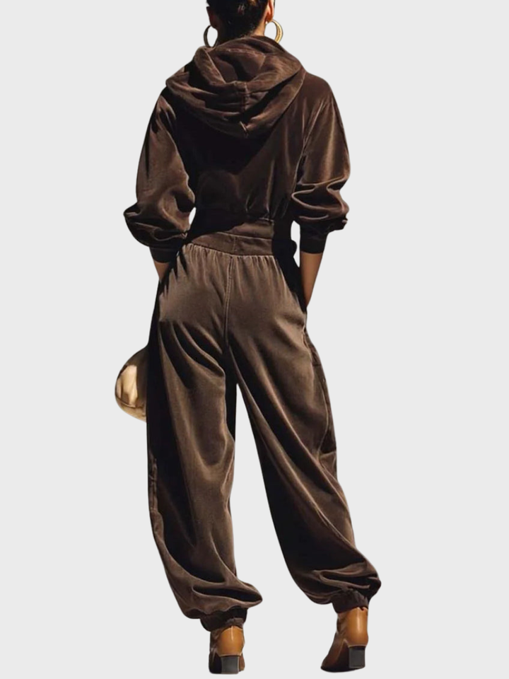 Skaidre - Conjunto Vintage de Sudadera Con Capucha de Terciopelo y Pantalón Holgado