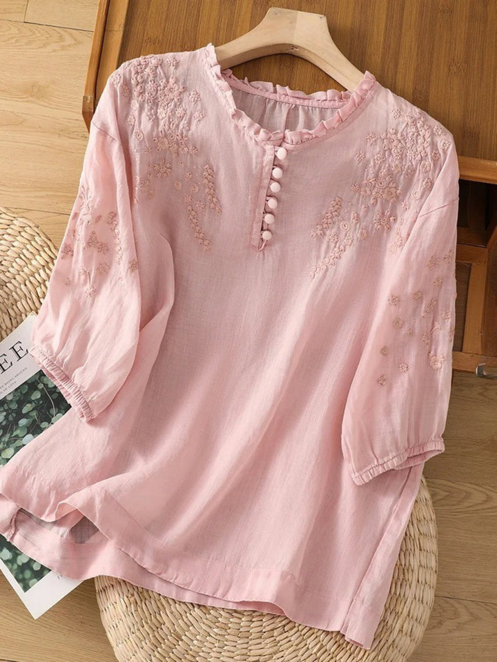 Kissina - Blusa De Algodón y Lino Bordada