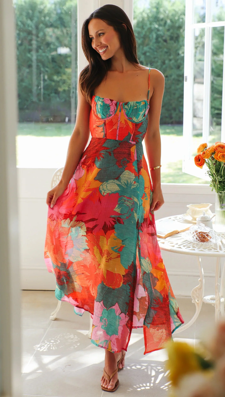 Kaitlyn - Elegante Vestido De Verano Con Estampado Floral Y Tirantes