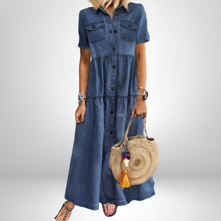 Leokadia - Vestido de Denim Suave Con Botones