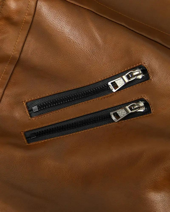 Davor - Chaqueta De Cuero Con Capucha y Doble Cremallera