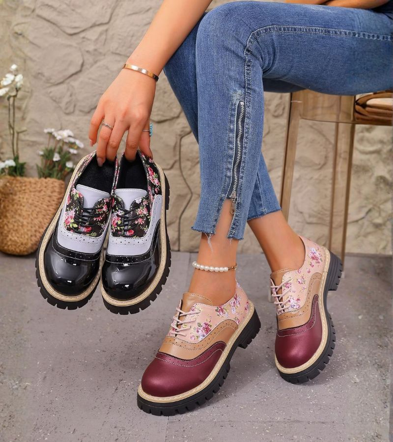 Kiela - Zapatos Oxford Con Estampado Floral Y Suela Gruesa Con Tacos