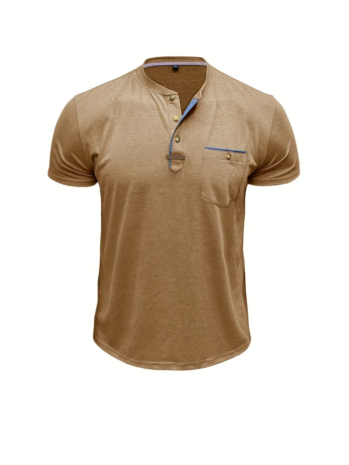 Saxon - Camiseta Elegante De Cuello Redondo Con Bolsillo