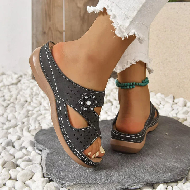 Kristine - Sandalias Ortopédicas Informales Con Cuña Y Diseño De Flores