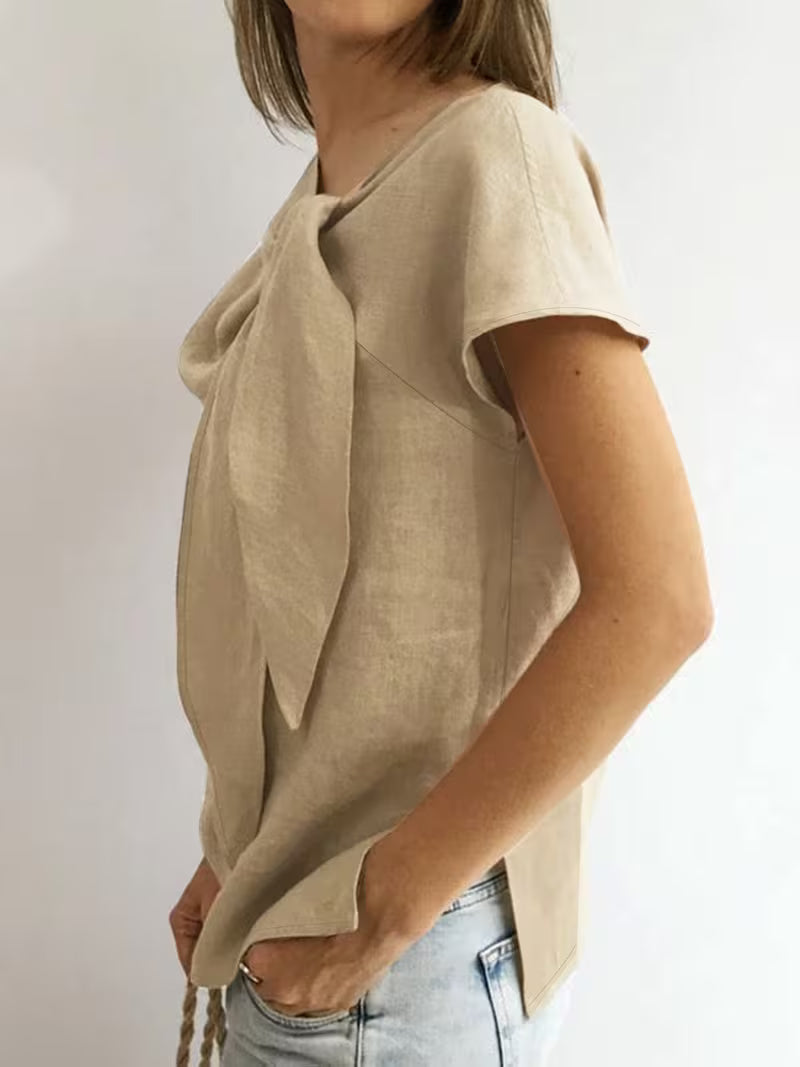 Wiliena - Camiseta De Manga Corta Con Cuello Anudado