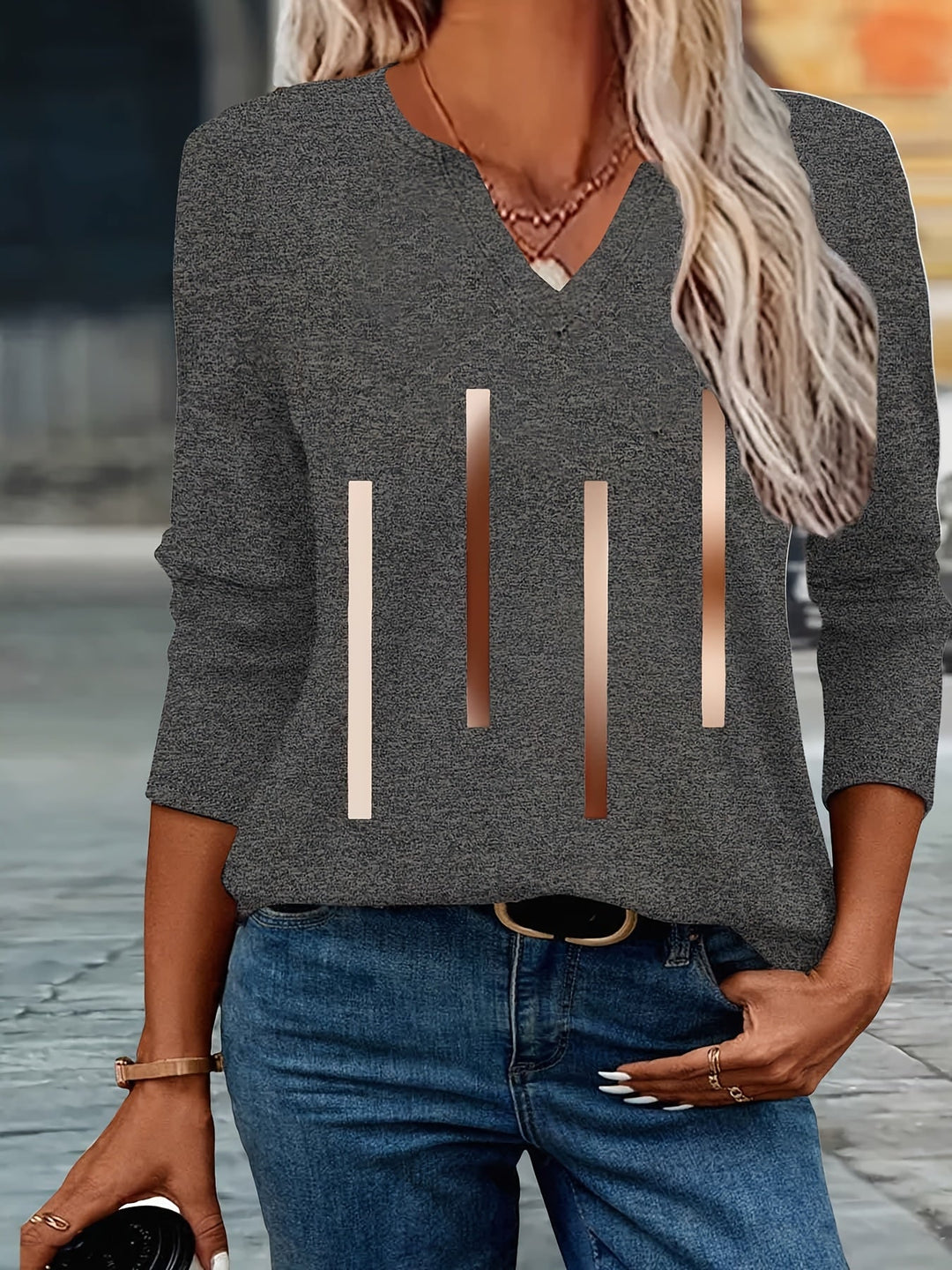 Ziqian - Elegante Camisa Estampada De Manga Larga