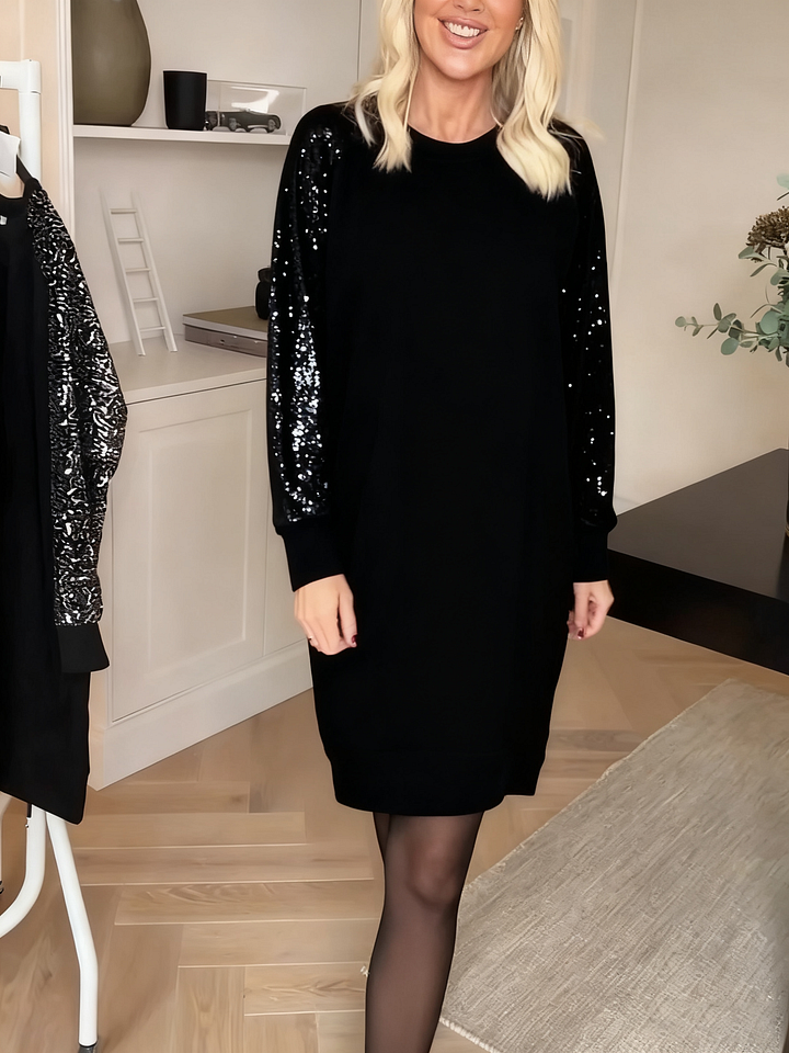 Cunningham - Vestido De Manga Larga Con Cuello Redondo y Lentejuelas