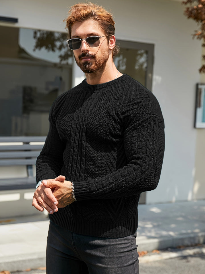 Eiduks - Jersey Clásico de Cuello Redondo Con Punto Trenzado