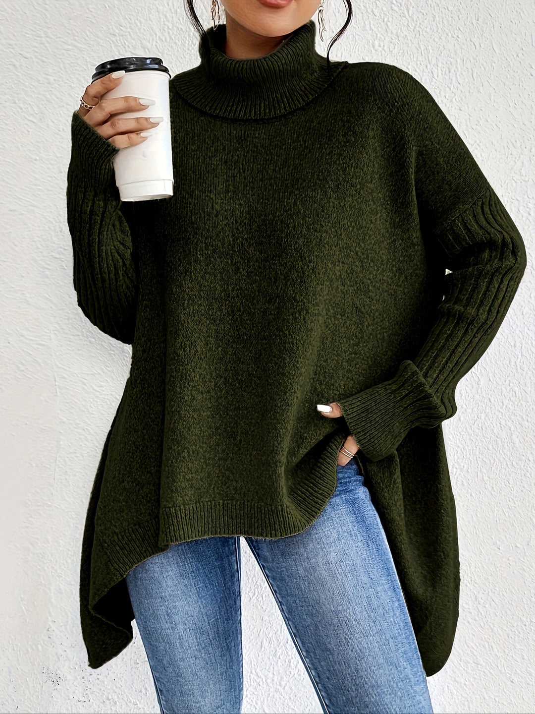 Tahlia - Jersey Informal De Manga Larga y Cuello Alto