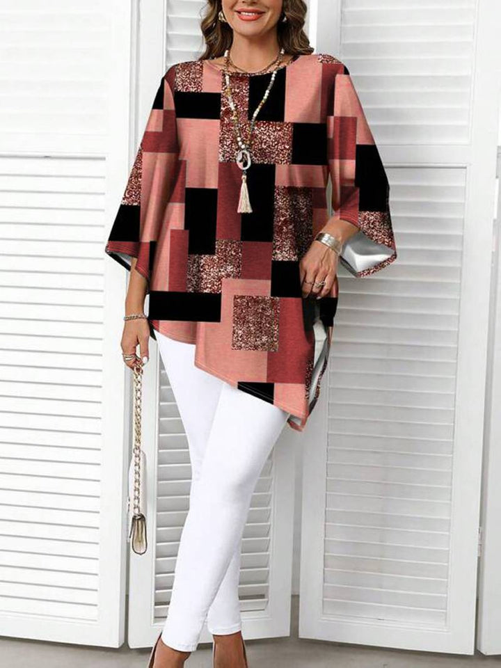 Nurit - Blusa Oversize Estampada a Cuadros Con Manga Corta