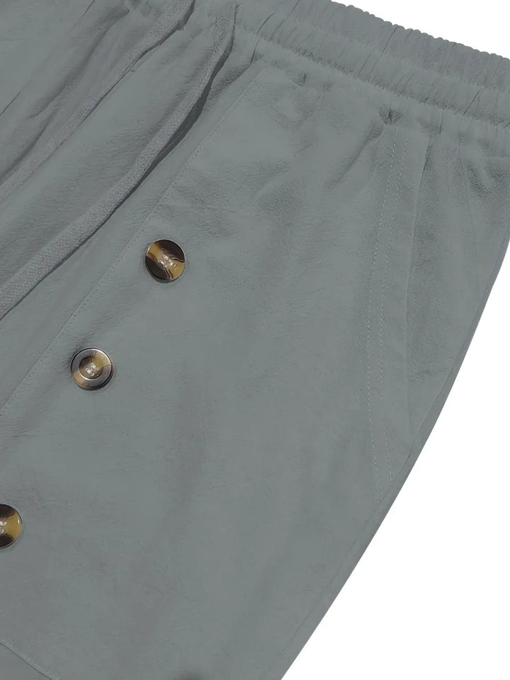 Beslan - Pantalones Elegantes De Pierna Recta Con Botones Dorados