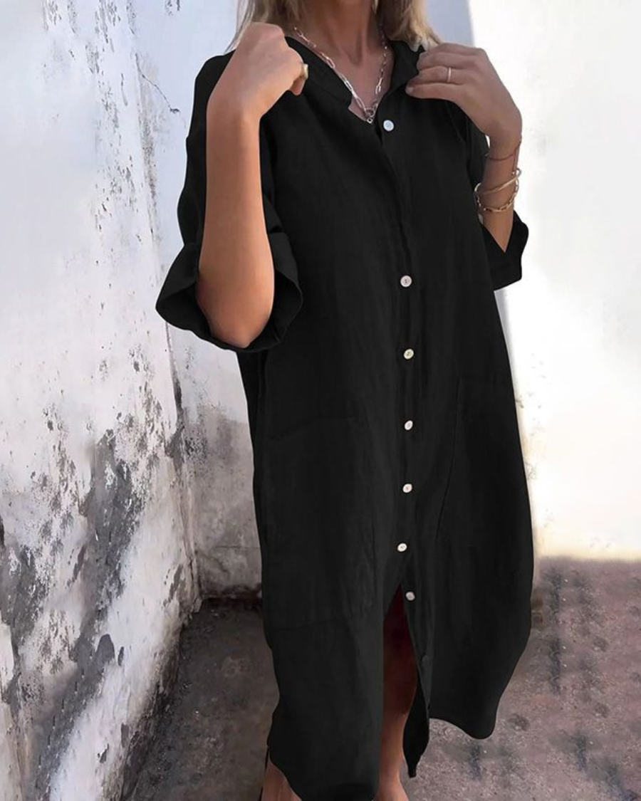 Areti - Elegante Vestido Camisero De Manga Corta