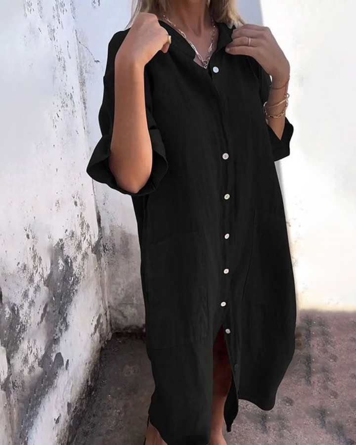 Areti - Elegante Vestido Camisero De Manga Corta