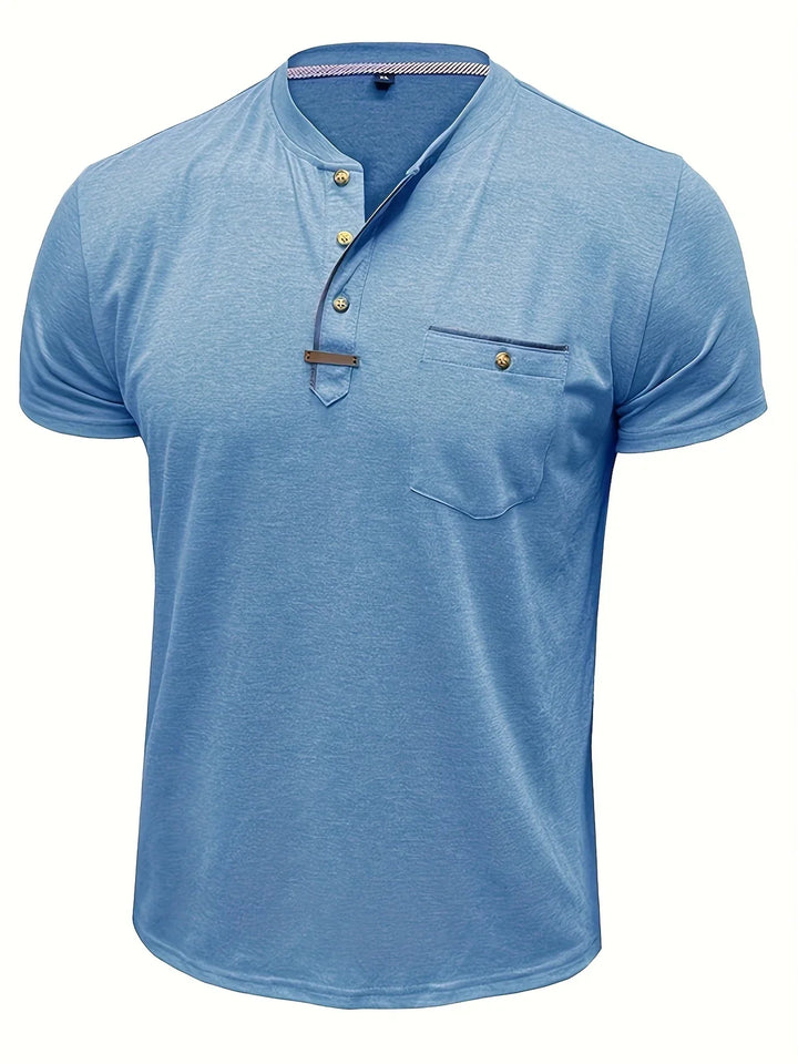 Saxon - Camiseta Elegante De Cuello Redondo Con Bolsillo