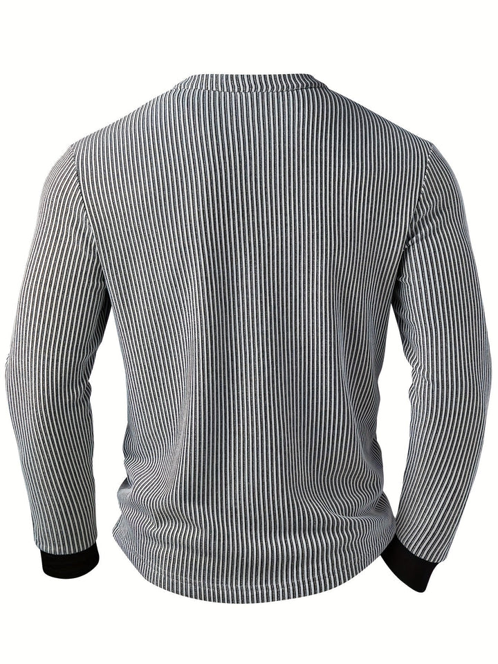 Deegan - Camisa Henley De Manga Larga Con Cuello a Rayas Y Textura