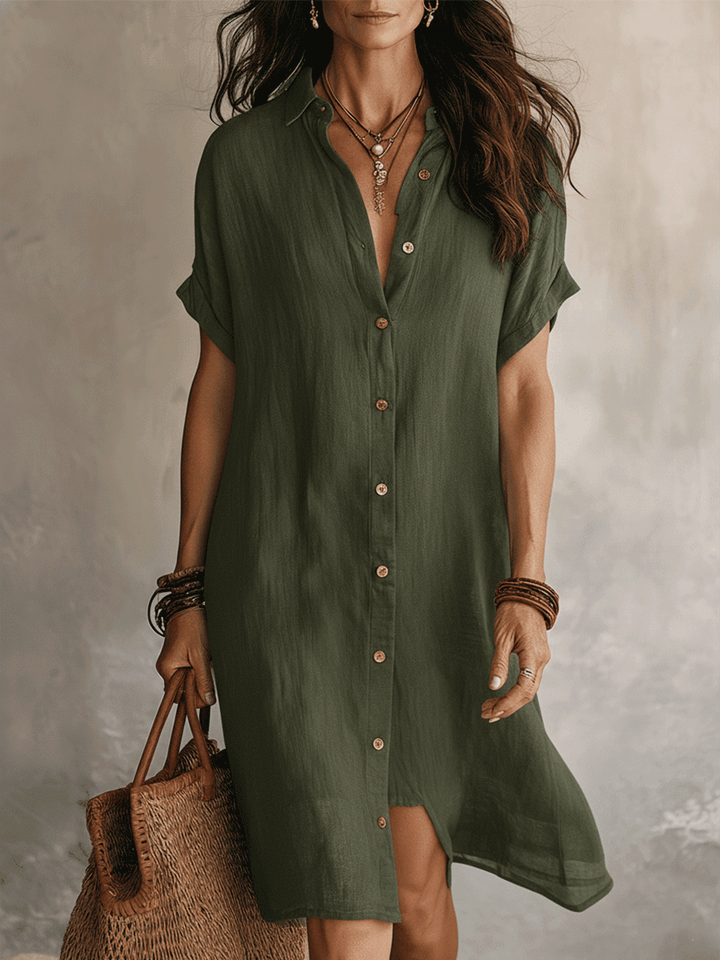 Nilisha - Vestido Camisero Midi De Lino y Algodón