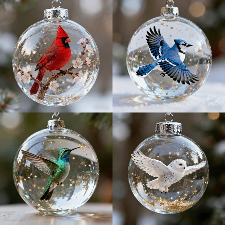 FrostFlight - Colección De Adornos Navideños De Cristal Con Simpáticos Pájaros