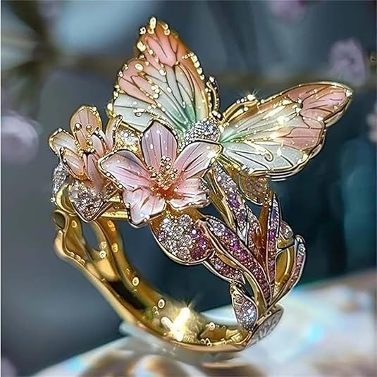 PetalWings - Anillo de Mariposa Brillante con Circonita Cúbica