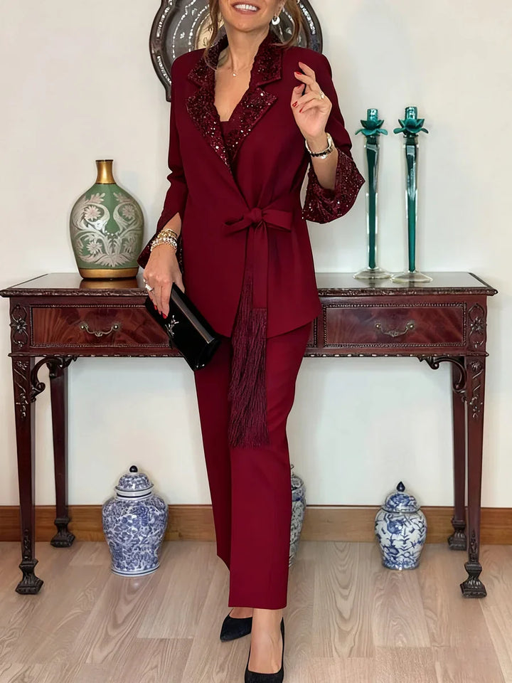 Nitzanit - Elegante Conjunto de Chaqueta y Pantalón de Dos Piezas