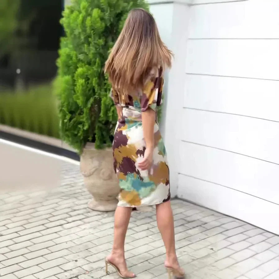 Natalja - Elegante Vestido De Satén Con Estampado Abstracto