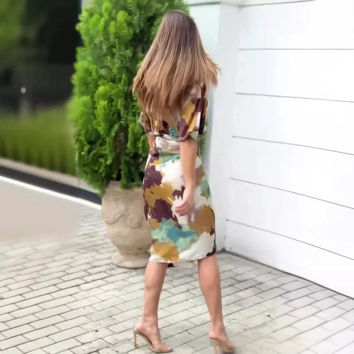 Natalja - Elegante Vestido De Satén Con Estampado Abstracto