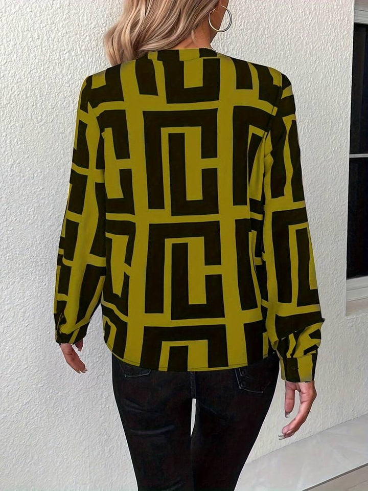 Tzipora - Elegante Blusa De Manga Larga Con Estampado Geométrico