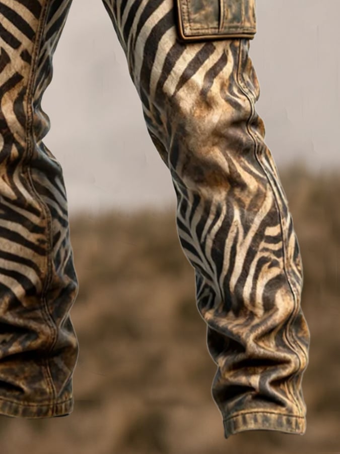 Duckett - Pantalón Vintage Con Estampado De Cebra y Múltiples Bolsillos