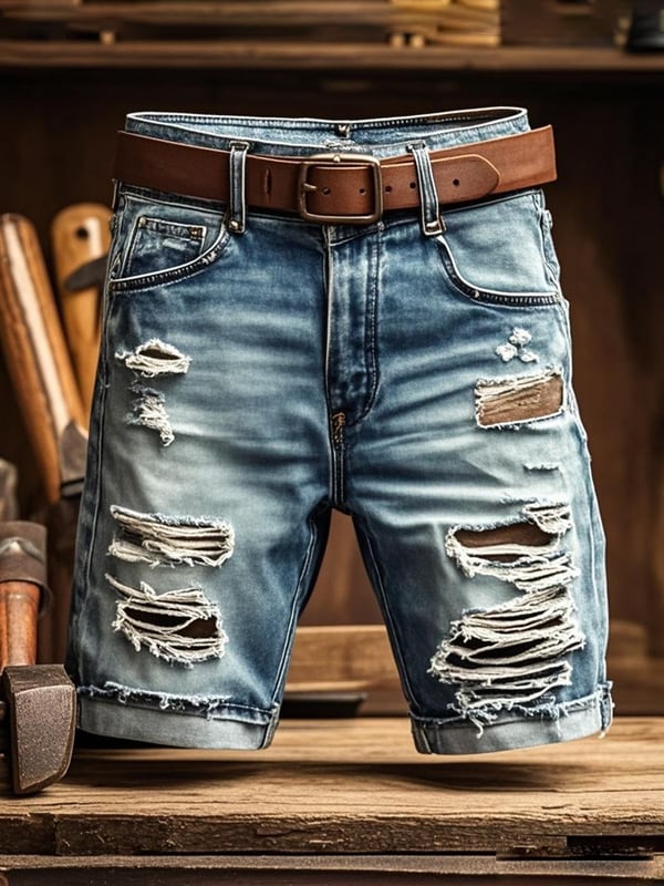 Pantalones Cortos Vaqueros Rotos Funcionales Vintage Para Hombre