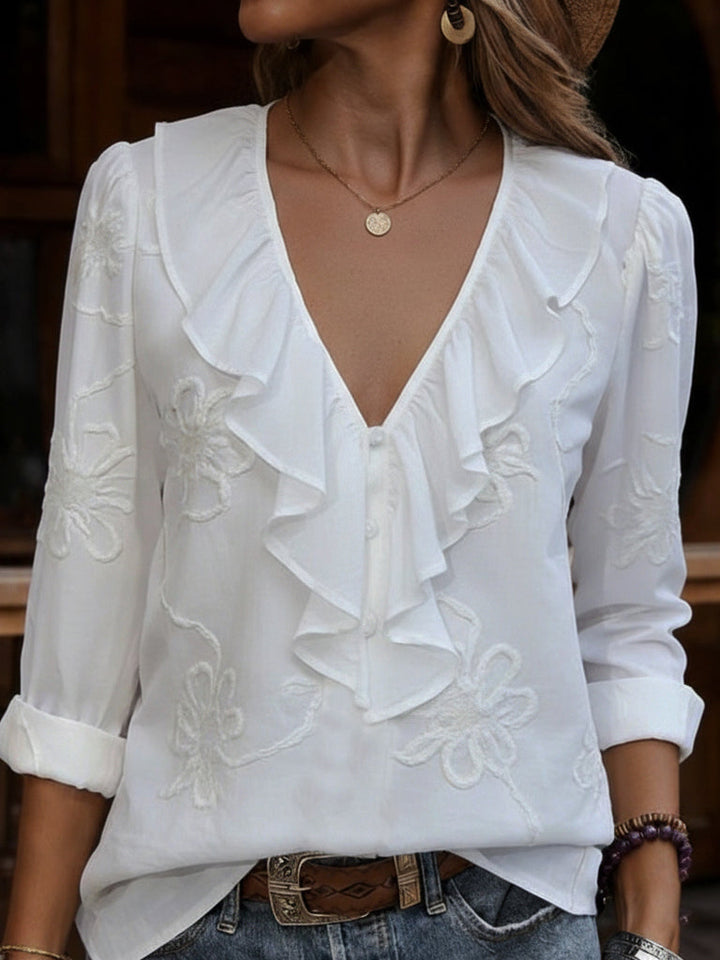 Celestine - Camisa Vintage Con Estampado Floral Y Cuello en V
