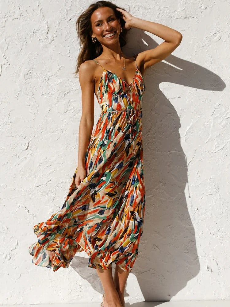 Emmeline - Vestido Largo con Tirantes de Flores