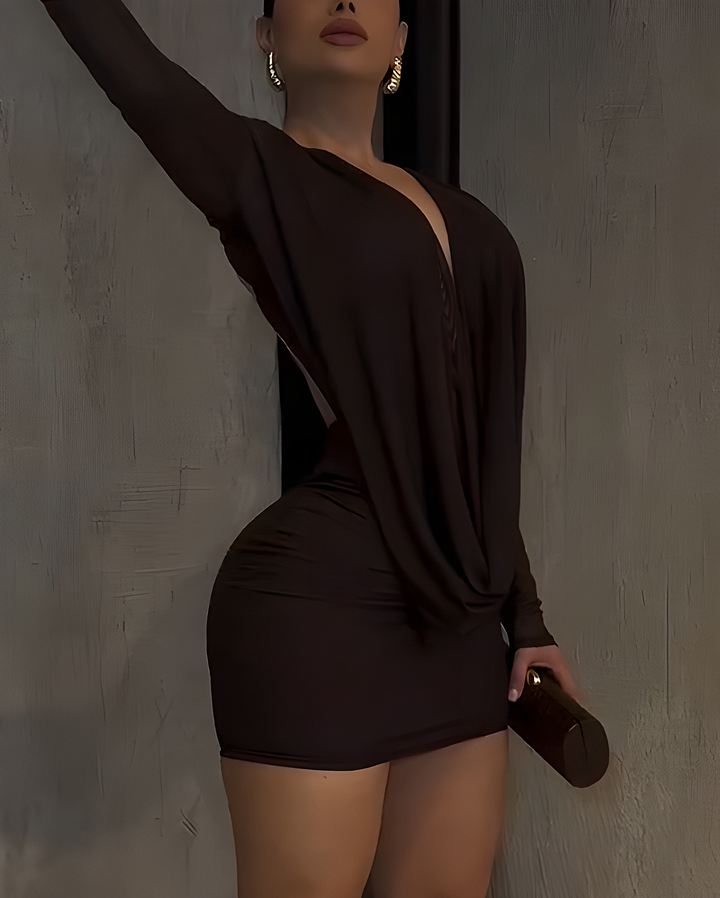 Nixlyn - Minivestido de Malla con Cuello en V y Espalda Descubierta