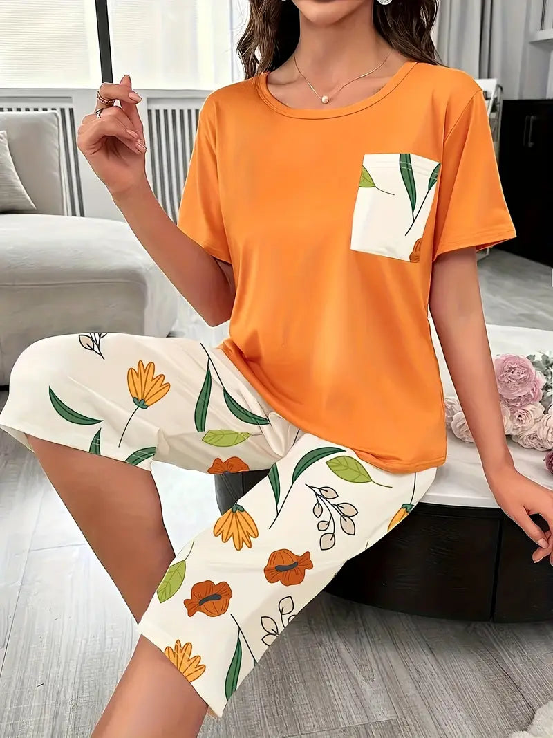 Kinsley - Conjunto Cómodo De Ropa De Estar Por Casa Con Estampado De Flores